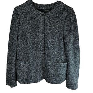 Talbots Womens Marled Black White Sweater Button Down Jacket Size 12